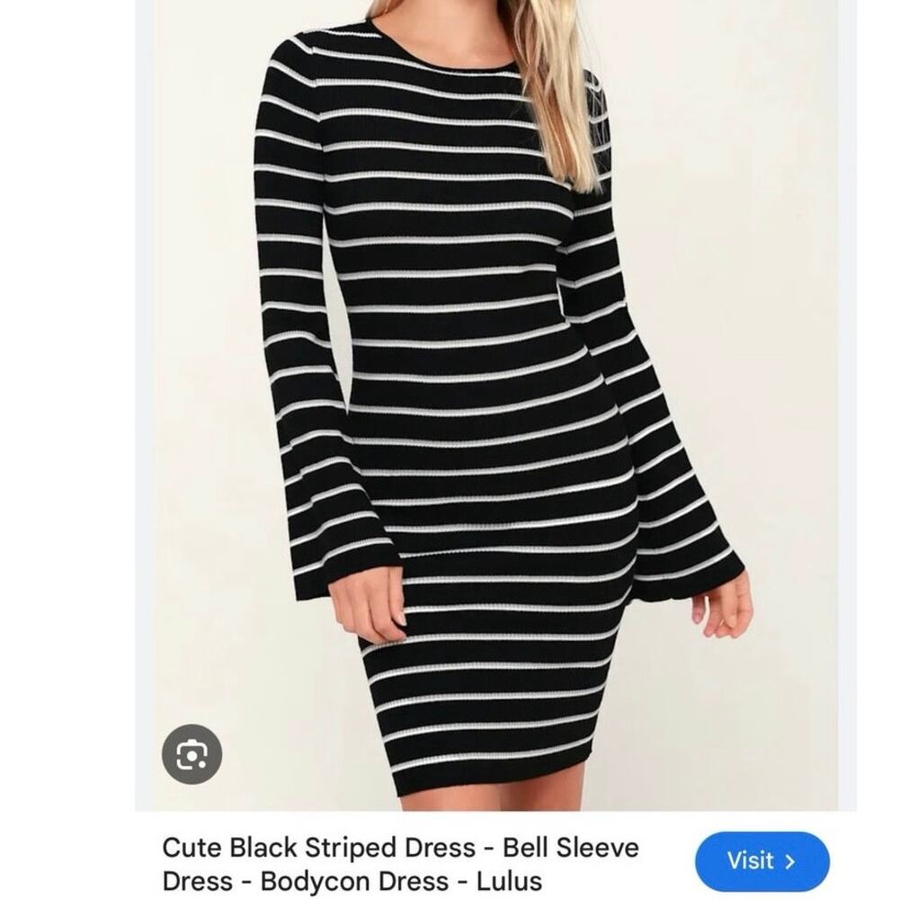 Lulu's SMALL Rendezvous Black striped long sleeve bodycon sweater dress
